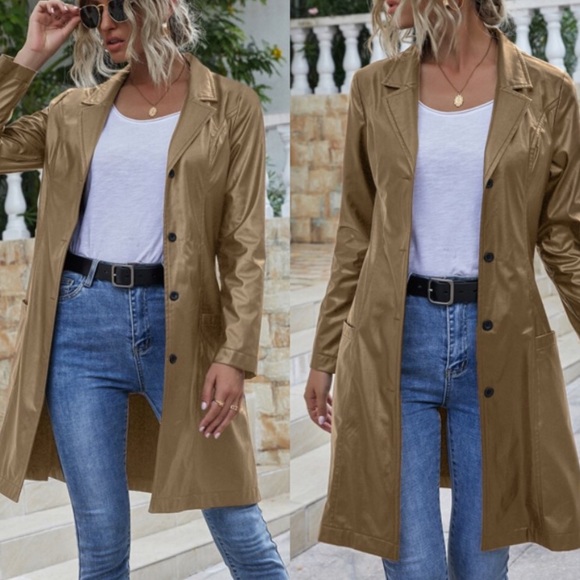 Delilah Wear Jackets & Blazers - 1. LEFT Women’s Faux Leather Khaki Trench Coat